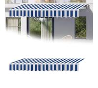 Auvent imperméable pour terrasse d'extérieur - 3 x 2,4 m avec dessus en tissu et cantonnière avant - Rayures bleu foncé - Pour un usage résidentiel et commercial, durable, résistant aux UV - Solution