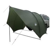 Auvent imperméable Tailgate 405 x 280 x 220 cm Vert armée pour Camping | Polyester 185T, revêtement PU, chevalet en verre et cadre en acier, design incurvé, haubans et piquets inclus