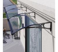 Auvent incurvé en polycarbonate pour portes et balcons, structure en aluminium avec gouttière intégrée, auvent résistant aux intempéries, parfait pour les fenêtres et les portes (l 120 x L304 cm)