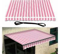 Auvent manuel de rechange pour terrasse, jardin - Toile imperméable - 6,5 x 2,5 m - Rayures roses et blanches - 2,5 m