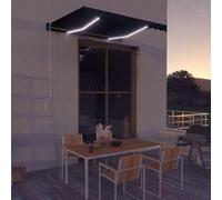 Auvent manuel rétractable avec abat-jour LED pour balcon - 300 x 250 cm - Gris - Semelle da Terrazzo - Parfait pour la protection solaire et la décoration de terrasse