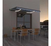 Vidaxl Auvent Manuel Rétractable Avec Led 450x300 Cm Bleu Et Blanc