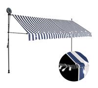 Auvent Manuel Rétractable Avec Led 400 Cm Bleu Et Blanc Multicolore
