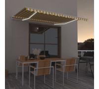 Auvent Manuel Rétractable avec LED 400x350 cm Jaune et Blanc Store vidaXL