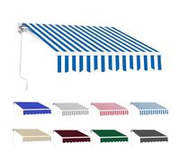Auvent manuel rétractable avec manivelle, imperméable et résistant aux UV, cadre en aluminium, pour terrasse, balcon, restaurant (bleu et blanc, 400 x 250 cm)
