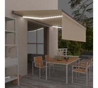 Auvent Manuel Rétractable avec Store et LED 4,5x3 m Bleu Blanc Banne vidaXL