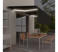 Auvent Manuel Rétractable avec Store et LED 4,5x3 m Bleu Blanc Banne vidaXL