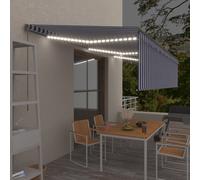 Auvent Manuel Rétractable avec Store et LED 6x3 m Bleu et Blanc Banne vidaXL