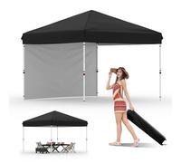 Auvent pop-up de 25,4 x 25,4 cm avec une paroi latérale, tente de camping facile à installer avec un bouton poussoir - 1 sac à roulettes, 3 hauteurs réglables, 4 sacs de poids pour terrasse, jardin