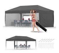 Auvent pop-up de 25,4 x 50,8 cm avec 4 parois latérales - Tente d'extérieur robuste avec sac à roulettes portable - 3 hauteurs réglables, 4 sacs de poids, 8 piquets et 6 haubans inclus, gris