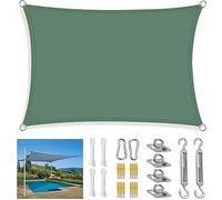 Auvent rectangulaire vert foncé de 4 x 4 m avec kit de fixation et corde de haubanage résistant aux UV pour patio, terrasse et jardin