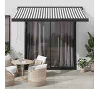 Auvent rétractable 3,5 x 2,5 m en tissu et aluminium anthracite et blanc pour patio et balcon, auvent extérieur avec moteur et télécommande, ombrage et imperméable