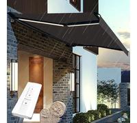 Auvent rétractable, abri solaire électrique entièrement automatique avec lumière LED, couverture d'auvent d'extérieur pour cour et magasin, cadre en aluminium
