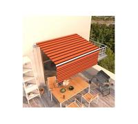 Auvent Rétractable Automatique avec Store Banne Pliable Jardin Balcon Terrasse Extérieur Protection contre Rayons UV 3x2,5 m Orange Marron