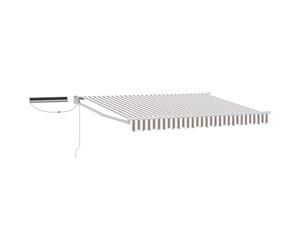 Auvent Rétractable Électrique 5 x 3 m Gris Clair et Blanc en Polyester | Structure aluminium, panneaux solaires, télécommande, manivelle, tissu polyester, patio, piscine, jardin