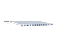 Auvent Rétractable Électrique Bleu et Blanc 5 x 3 m | Panneaux solaires, télécommande, manivelle, structure aluminium, tissu polyester, patios, piscines, jardins