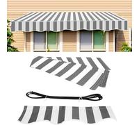 Auvent rétractable imperméable en polyester avec cantonnière pour jardin et terrasse, 2,4 x 2,1 m, rayé, gris et blanc, protection solaire