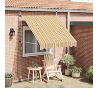 Auvent Rétractable Manuel 200 cm Rayures Jaunes Bleues | Polyester avec Revêtement PU, Cadre en Acier, Hauteur et Angle Réglables, Manivelle Gauche ou Droite