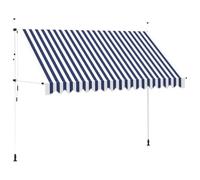 Auvent rétractable Manuel 350 cm Rayures Bleues et Blanches | Polyester revêtement PU, cadre acier fort, manivelle gauche ou droite, hauteur et angle ajustables, assemblage simple