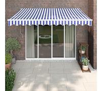 Auvent rétractable motorisé/manuel pour extérieur, 3,5 x 2,5 m, bleu et blanc, auvent pour balcon, terrasse, jardin, tissu et aluminium