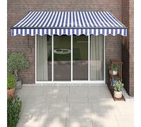 Auvent rétractable motorisé/manuel pour extérieur, 3,5 x 2,5 m, bleu et blanc, pour balcon, terrasse, construction en tissu et aluminium