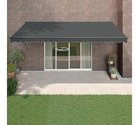 Auvent rétractable motorisé/manuel pour extérieur, tissu et aluminium, parfait pour balcon, terrasse, espace extérieur, protection UV, gris, 5 x 3 m