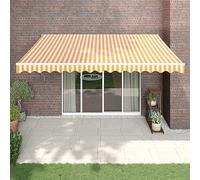 Auvent rétractable motorisé/manuel pour extérieur, tissu idéal pour balcon, terrasse, jardin, cadre en aluminium, 4,5 x jaune et blanc