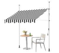 Auvent rétractable pour balcon, sans perçage, avec manivelle, pare-soleil pour terrasse, résistant aux UV et imperméable, hauteur réglable, gris et blanc, 350 cm, protection parfaite pour l'extérieur
