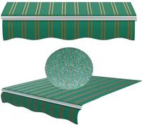 Auvent rétractable robuste de 4 x 3 m en tissu polyester à rayures vertes pour terrasse et fenêtre - Abri d'ombrage d'extérieur