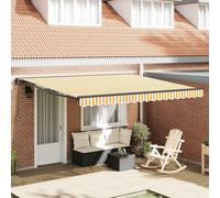 vidaXL Store de terrasse rétractable Jaune et Blanc 400 x 300 cm, avec Un Cadre en alu et Un Tissu en Polyester Qui résiste à l'eau et à la décoloration. À Fixer au Mur, il est Manuel, protège des UV
