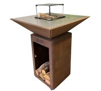 AUVERGNAT Brasero Simple Cuve Corten Carré - Avec rangement bois - Design pratique et élégant pour vos soirées en extérieur