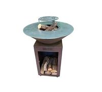 AUVERGNAT Brasero Simple Cuve Corten Rond - Avec rangement bois - Pratique et esthétique pour réchauffer vos moments conviviaux