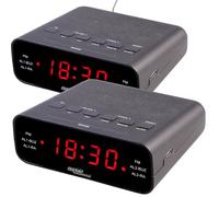 auvisio Radio-réveil : Radio FM avec 2 alarmes et Affichage LED, répétition, Lot de 2 (Batterie Radio FM, réveil numérique USB)