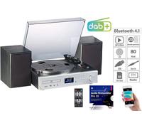 auvisio Système de musique : platine/numériseur, DAB+, CD, Bluetooth, MC, USB, MP3, 80 W (système compact avec tourne-disque, convertisseur audio, chaîne stéréo HiFi numérique)