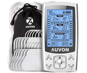 AUVON 3 EN 1 TENS EMS Electrostimulateur Musculaire de Canaux Double pour le soulagement de la douleur, la stimulation musculaire, et la massage relaxation, 24 programmes de Massage + 12 électrodes