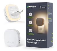 AUVON Lot de 2 veilleuses avec détecteur de mouvement et capteur crépusculaire, lumière LED blanc chaud, 1 à 50 lm, luminosité réglable pour couloir, escalier, chambre à coucher