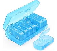 AUVON Pilulier Semainier Matin et Soir, Piluliers Medicaments 7 Jours 2 Compartiments, de Grande Capacite pour Poche ou Poche de Pantalon, pour Vitamines, Suppléments et Médicaments, Bleu