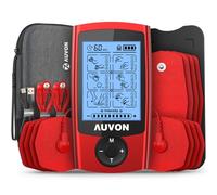 AUVON TENS electrostimulation appareil avec sac en EVA, Électrostimulateur musculaire rechargeable contre la douleur avec 24 programmes d'entraînement, 2 canaux appareil TENS rouge, 12 électrodes