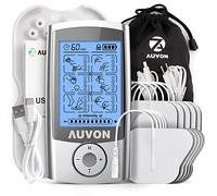 AUVON TENS electrostimulation appareil, un stimulateur musculaire anti-douleur rechargeable, avec 24 programmes d'entraînement, 2 canaux et 10 électrodes brevetées de haute qualité de 2" x 2"