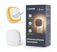 AUVON Veilleuse prise, détecteur de mouvement et crépusculaire, lot de 2 | Veilleuse Enfant Blanc Chaud 2200 K, Luminosité de 1-50 lm pour Couloir, Escalier, Chambre, Salle de bain, garage, soin bébé