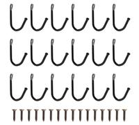 Auvotuis Lot de 24 crochets simples en fer, crochets muraux décoratifs en forme de J avec vis pour accrocher un sac, une clé, une tasse (noir, 3,6 x 2,5 cm)
