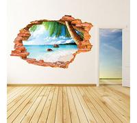 Auvs® Sticker mural amovible en vinyle Motif ouverture dans le mur Effet 3D Bord de mer en noix de coco 8001f (60 x 90 cm).