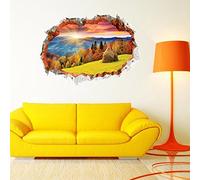 Auvs® Sticker mural amovible en vinyle Motif ouverture dans le mur Effet 3D Soleil de montagne 3022c (60 x 90 cm).