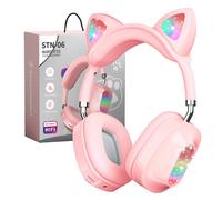 auvstar Bluetooth sans Fil Casque d'oreille Chat Pliable Casque sans Fille Oreilles Bluetooth pour Enfants Son Stéréo Casque Audio Enfant Mignon Oreilles de Chat avec Microphone LED Light (Rose)