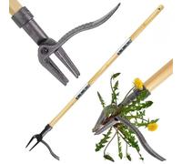 auvstar Désherbeur Manuel,1.3m Long Manche Arrache Mauvaise Herbe | Arrache Pissenlit,Desherbeur Manche en Bambou Naturel,Extracteur Mauvaise Herbe 4 Griffes en Métal