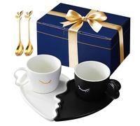 auvstar Mugs Partenaires,Ensemble Mug Couple Café en Céramique,Tasse à Café Kiss 200ml avec Soucoupe,Idéale pour les Mariages,les Fiançailles,la Saint Valentin,Noël et les Cadeaux D'anniversaire
