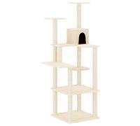 AUVYI Arbre à chat d'activité avec griffoirs en sisal - Crème - 47 x 47 x 153 cm - Aire de jeux pour chat en bois et peluche avec maisons, plateformes, tour pour chat tout-en-un - Zone d'activité pour