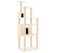 AUVYI Arbre à chat d'activité avec griffoirs en sisal - Crème - 90 x 83 x 166 cm - Bois et peluche - Arbre à chat résistant - Tout en un - Aire de jeux pour chat avec plateformes pour chats assis