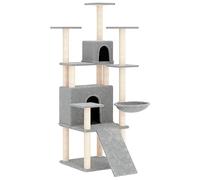 AUVYI Arbre à chat d'activité avec griffoirs en sisal - Gris clair - 63 x 80 x 154 cm - Bois et peluche - Avec plateformes - Aire de jeux pour chat - Peluche douce - Utilisation polyvalente - Domaine