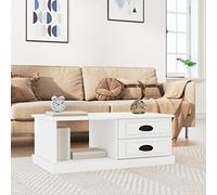 AUVYI Table basse avec tiroir - En bois - Blanche - 90 x 50 x 35 cm - Avec tiroir - Pour le salon - Avec espace de rangement